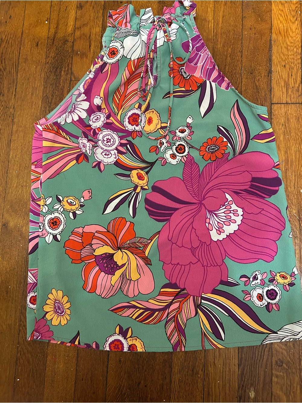 heyday Vintage Floral Halter Camisole Green, Pink and Orange Neck Drawstring